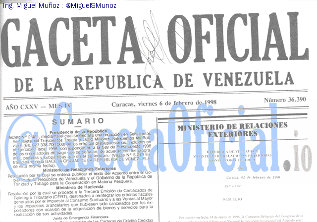 Gaceta Oficial 36390 del 6 Febrero 1998