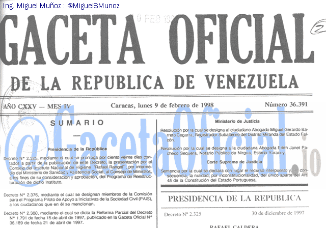 Gaceta Oficial 36391 del 9 Febrero 1998