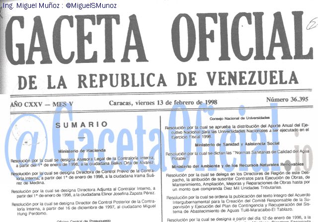 Gaceta Oficial 36395 del 13 Febrero 1998