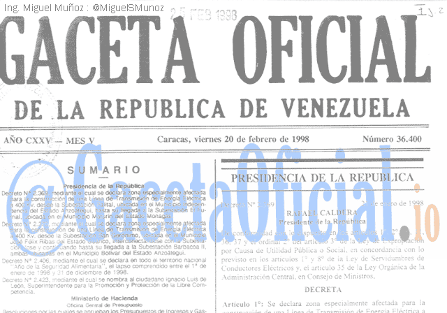Gaceta Oficial 36400 del 20 Febrero 1998