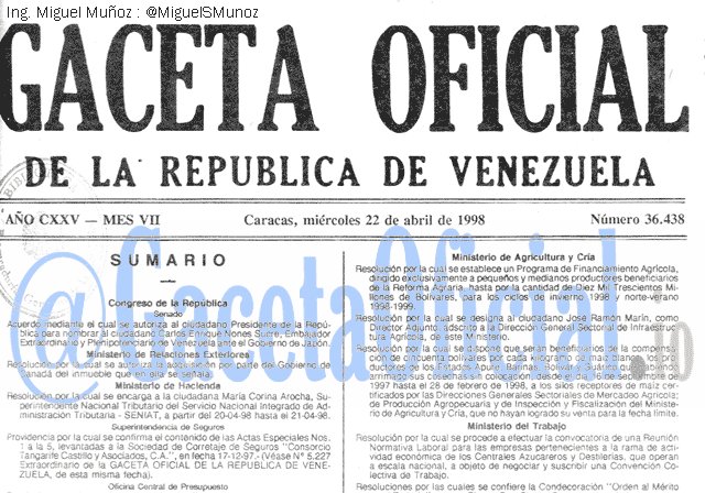 Gaceta Oficial 36438 del 22 Abril 1998