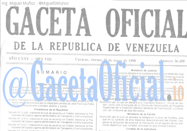 Gaceta Oficial 36459 del 22 Mayo 1998