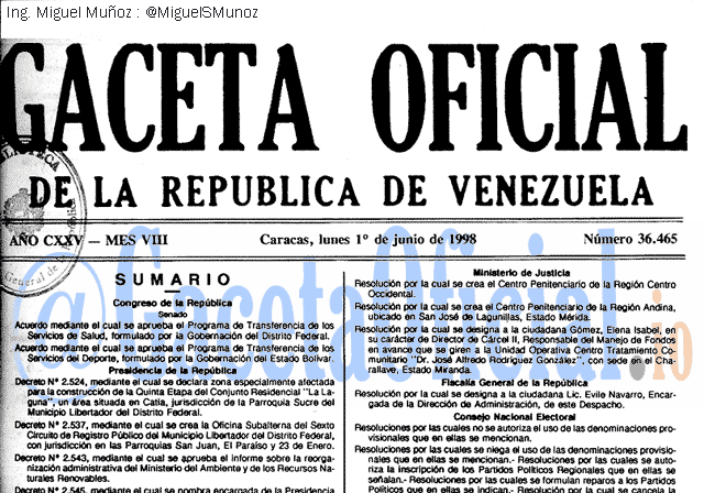 Gaceta Oficial 36465 del 1 Junio 1998