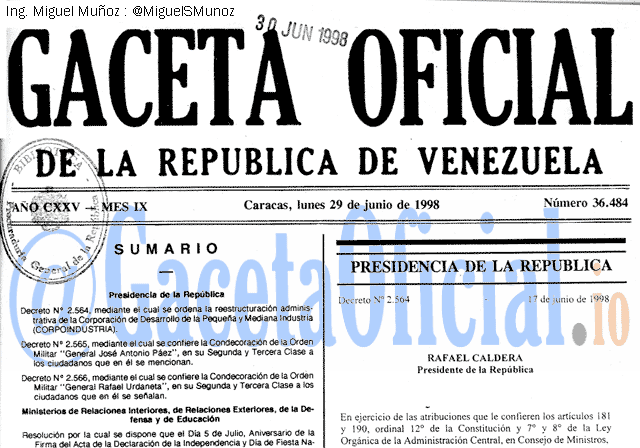 Gaceta Oficial 36484 del 29 Junio 1998