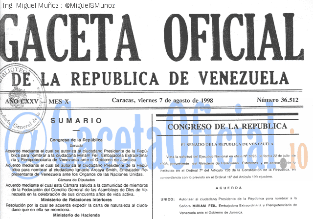 Gaceta Oficial 36512 del 7 Agosto 1998