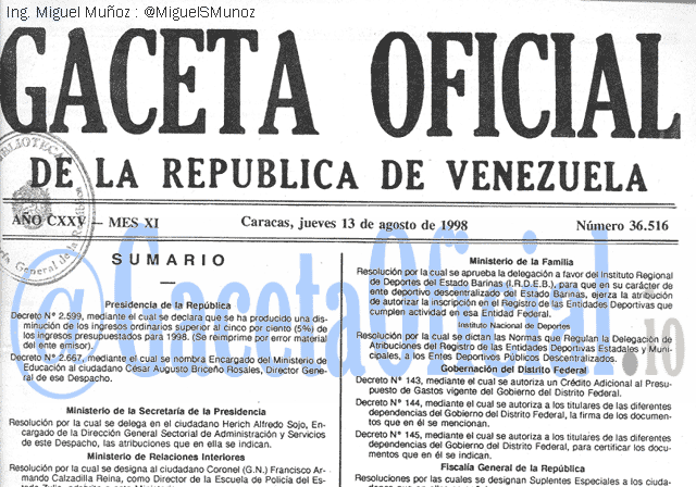 Gaceta Oficial 36516 del 13 Agosto 1998