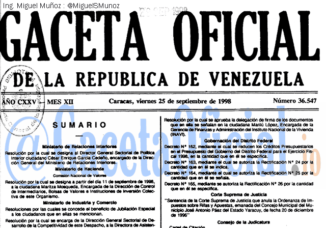Gaceta Oficial 36547 del 25 Septiembre 1998