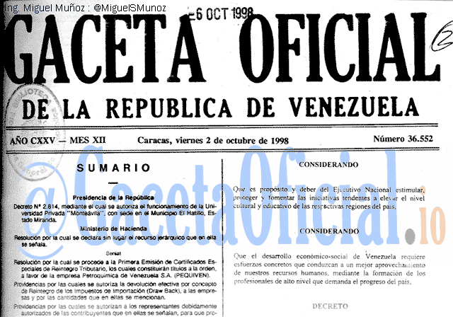 Gaceta Oficial 36552 del 2 Octubre 1998