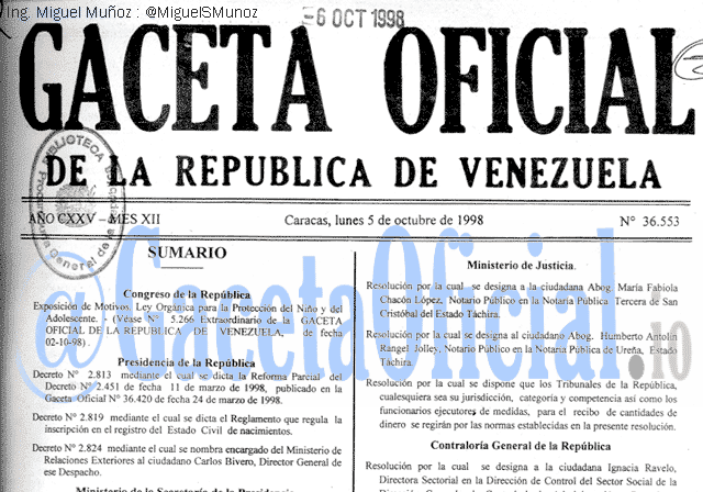 Gaceta Oficial 36553 del 5 Octubre 1998