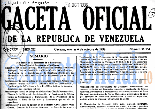 Gaceta Oficial 36554 del 6 Octubre 1998