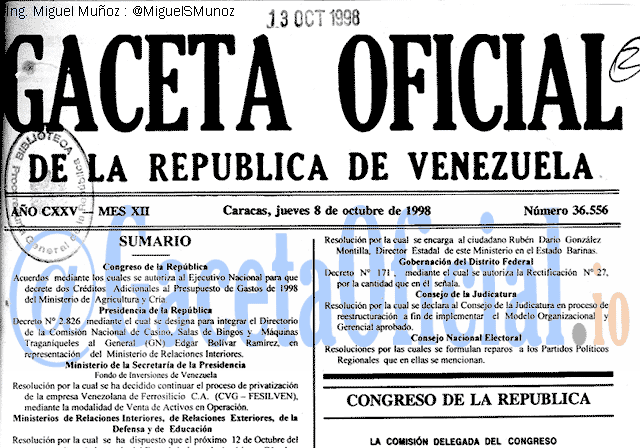 Gaceta Oficial 36556 del 8 Octubre 1998
