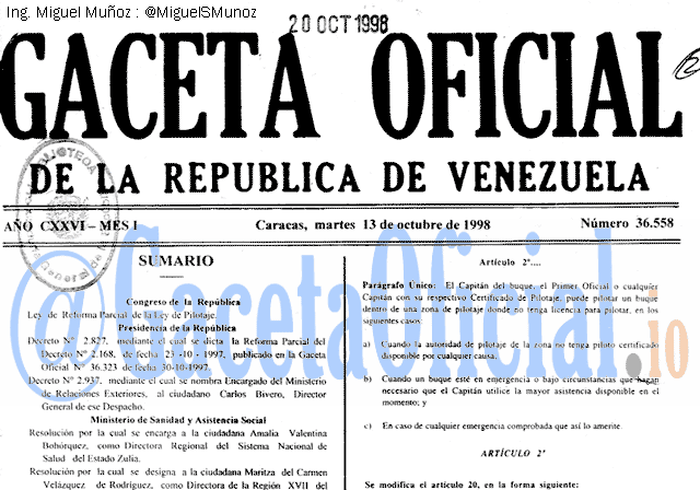 Gaceta Oficial 36558 del 13 Octubre 1998