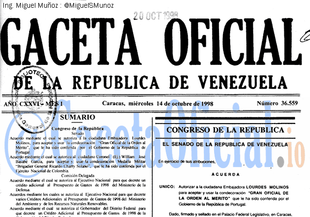 Gaceta Oficial 36559 del 14 Octubre 1998
