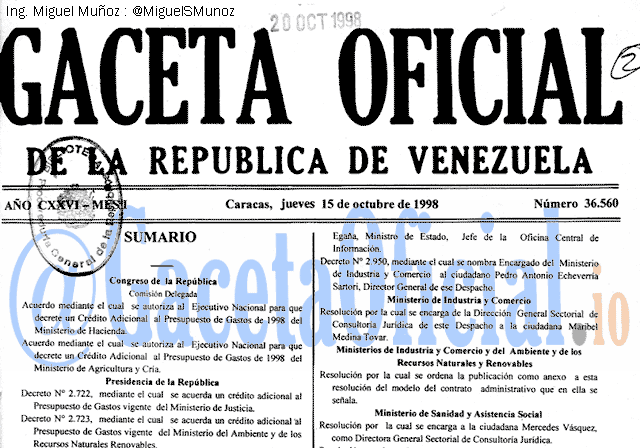 Gaceta Oficial 36560 del 15 Octubre 1998
