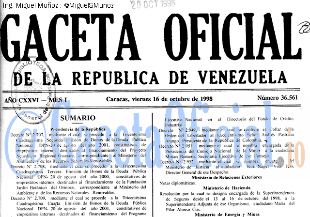 Gaceta Oficial 36561 del 16 Octubre 1998