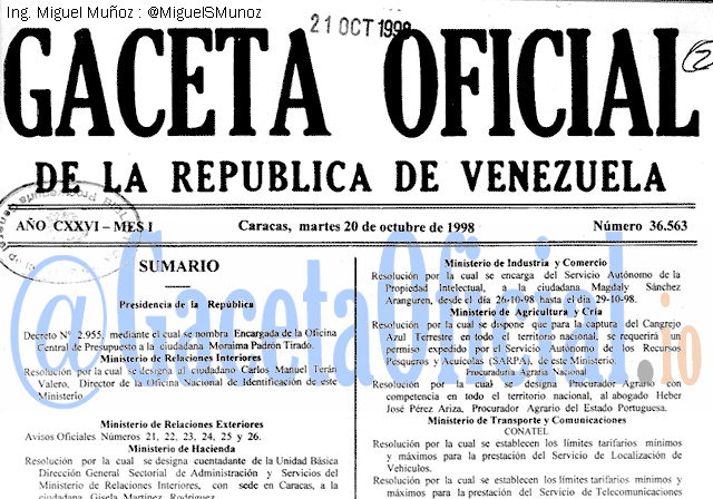 Gaceta Oficial 36563 del 20 Octubre 1998