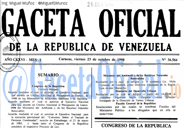 Gaceta Oficial 36566 del 23 Octubre 1998