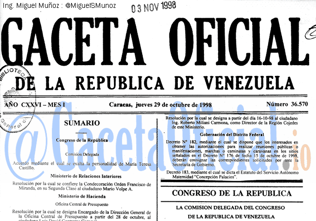 Gaceta Oficial 36570 del 29 Octubre 1998
