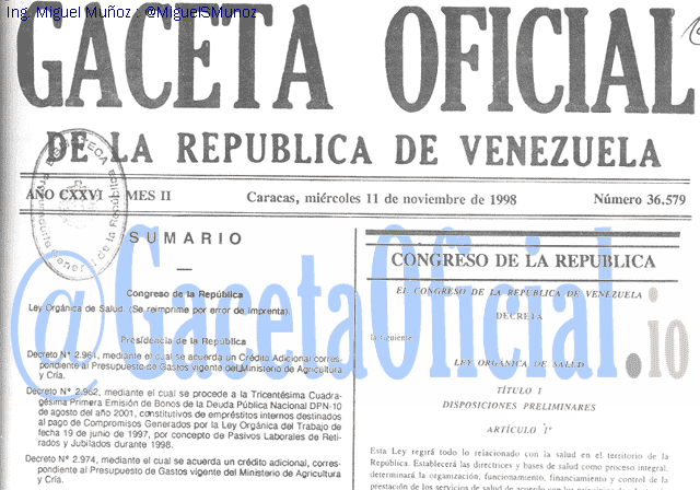 Gaceta Oficial 36579 del 11 Noviembre 1998