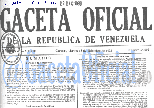 Gaceta Oficial 36606 del 18 Diciembre 1998
