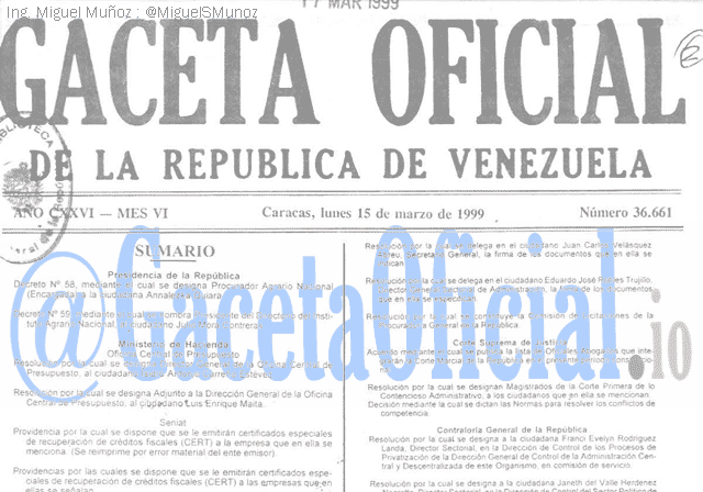 Gaceta Oficial 36661 del 15 Marzo 1999