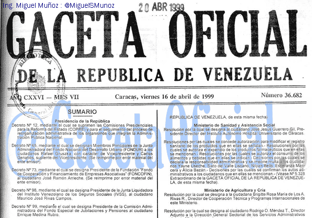 Gaceta Oficial 36682 del 16 Abril 1999