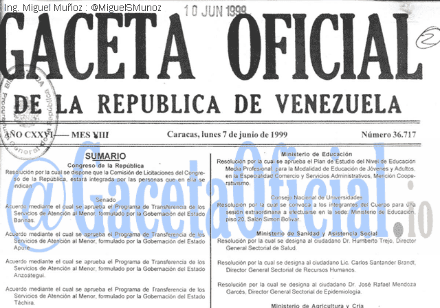 Gaceta Oficial 36717 del 7 Junio 1999