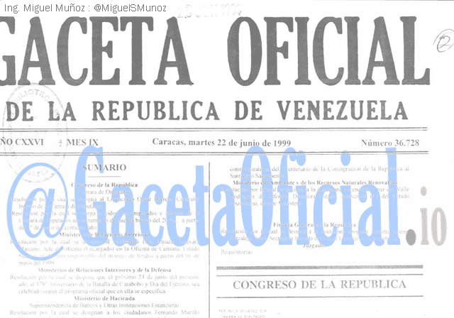 Gaceta Oficial 36728 del 22 Junio 1999