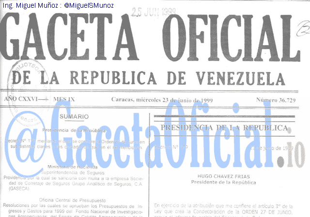 Gaceta Oficial 36729 del 23 Junio 1999
