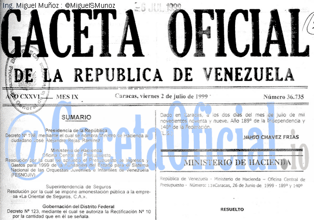 Gaceta Oficial 36735 del 2 Julio 1999