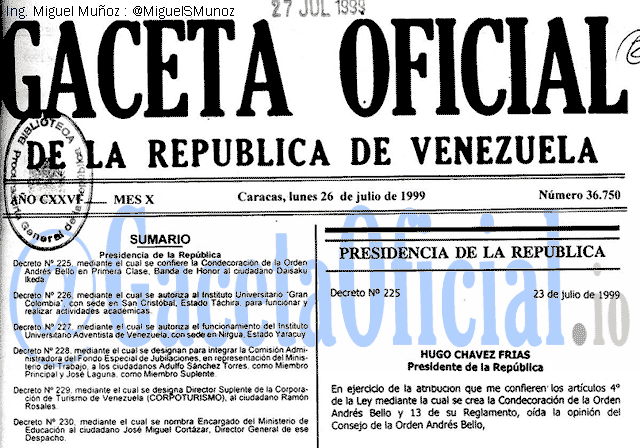 Gaceta Oficial 36750 del 26 Julio 1999