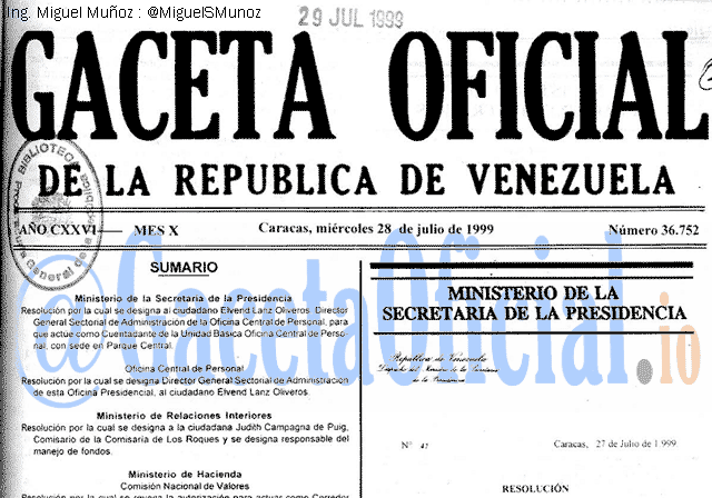 Gaceta Oficial 36752 del 28 Julio 1999