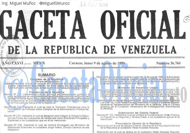 Gaceta Oficial 36760 del 9 Agosto 1999
