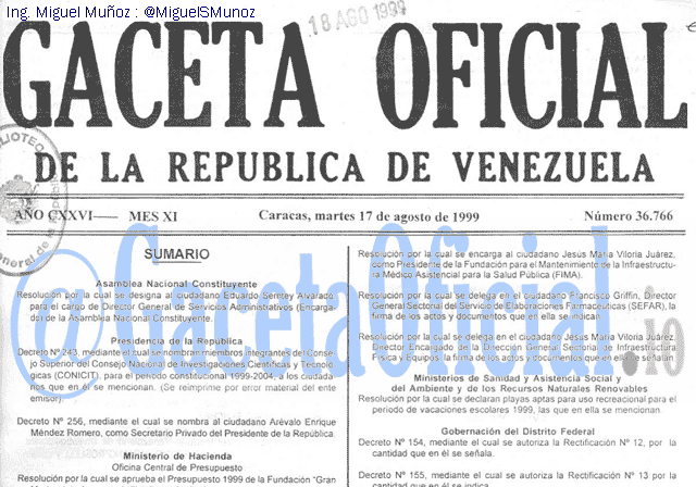 Gaceta Oficial 36766 del 17 Agosto 1999