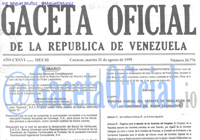 Gaceta Oficial 36776 del 31 Agosto 1999