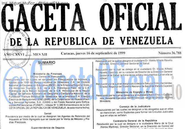Gaceta Oficial 36788 del 16 Septiembre 1999