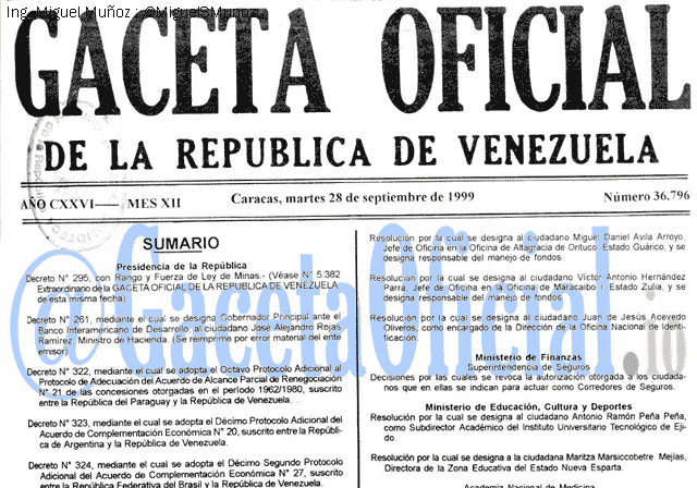 Gaceta Oficial 36796 del 28 Septiembre 1999