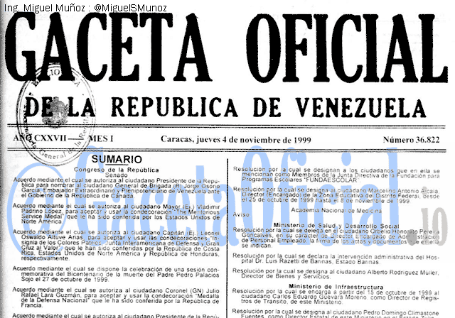 Gaceta Oficial 36822 del 4 Noviembre 1999