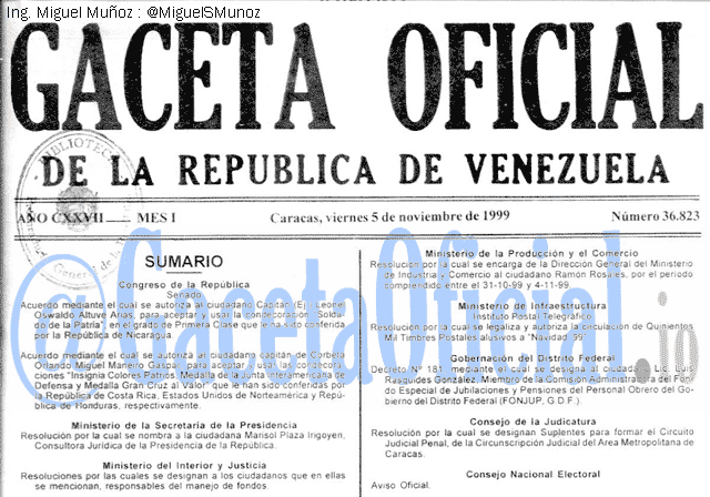 Gaceta Oficial 36823 del 5 Noviembre 1999