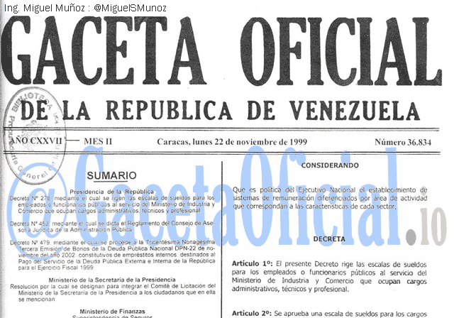 Gaceta Oficial 36834 del 22 Noviembre 1999