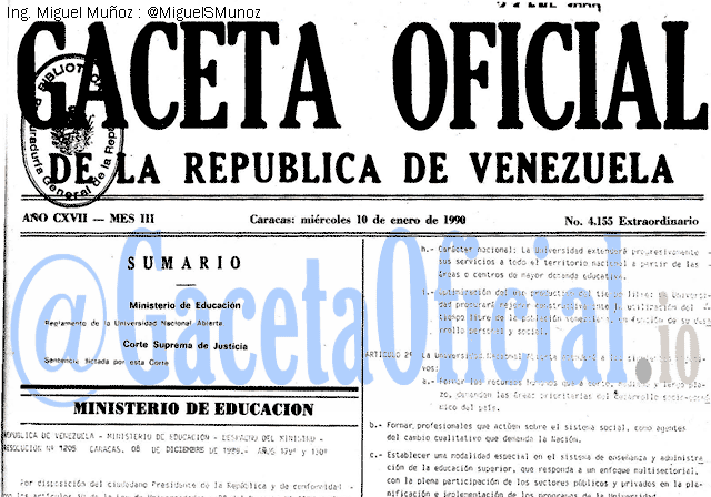 Gaceta Oficial 4155 del 10 Enero 1990
