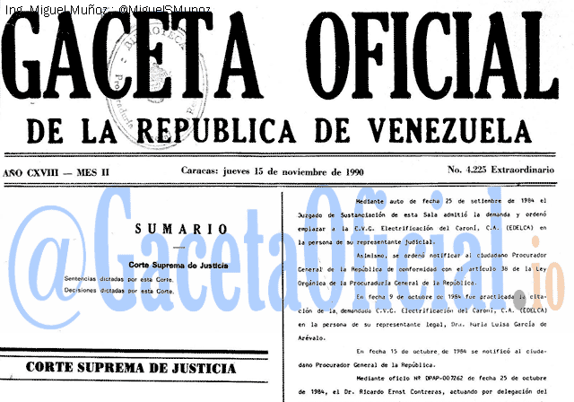 Gaceta Oficial 4225 del 15 Noviembre 1990