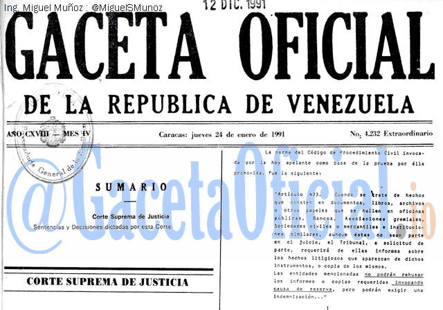 Gaceta Oficial 4232 del 24 Enero 1991