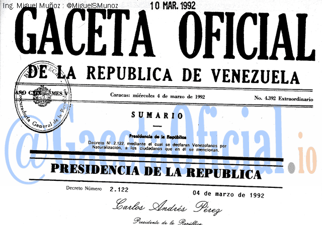 Gaceta Oficial 4392 del 4 Marzo 1992