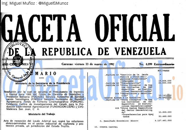 Gaceta Oficial 4399 del 13 Marzo 1992