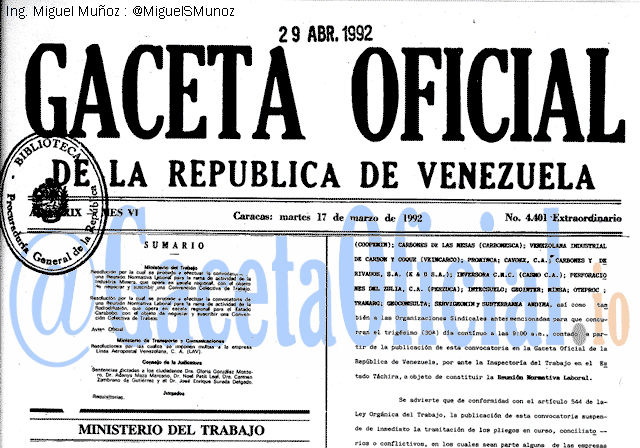 Gaceta Oficial 4401 del 17 Marzo 1992