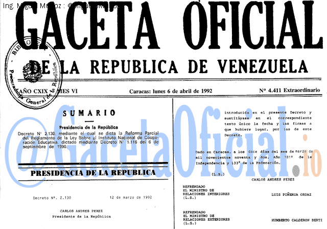 Gaceta Oficial 4411 del 6 Abril 1992