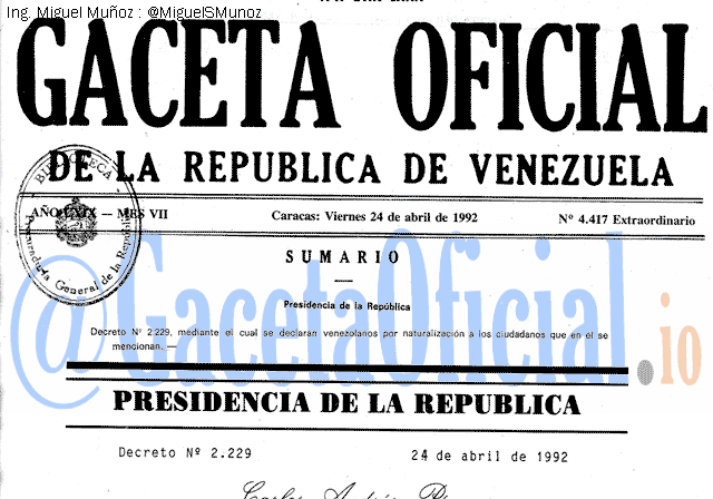 Gaceta Oficial 4417 del 24 Abril 1992