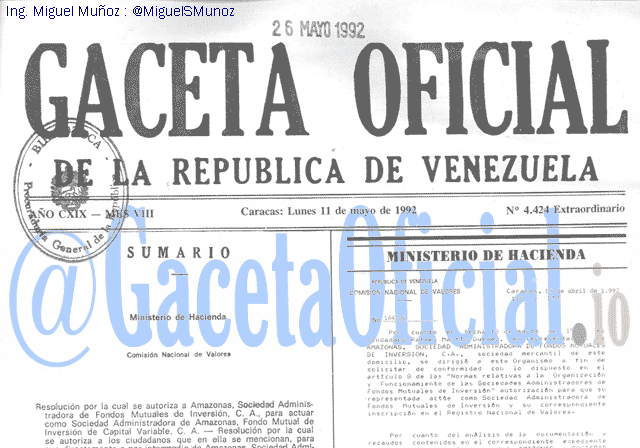 Gaceta Oficial 4424 del 11 Mayo 1992