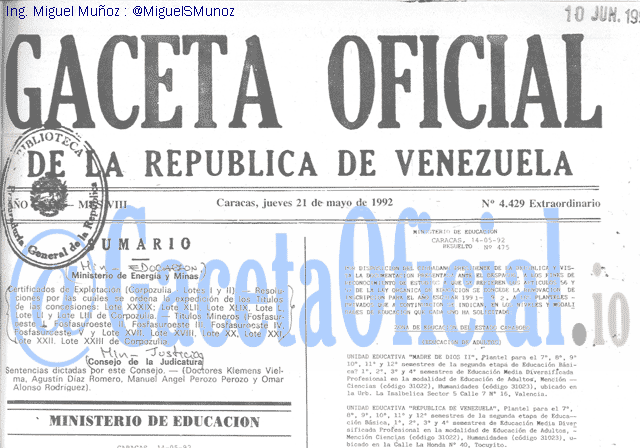 Gaceta Oficial 4429 del 21 Mayo 1992